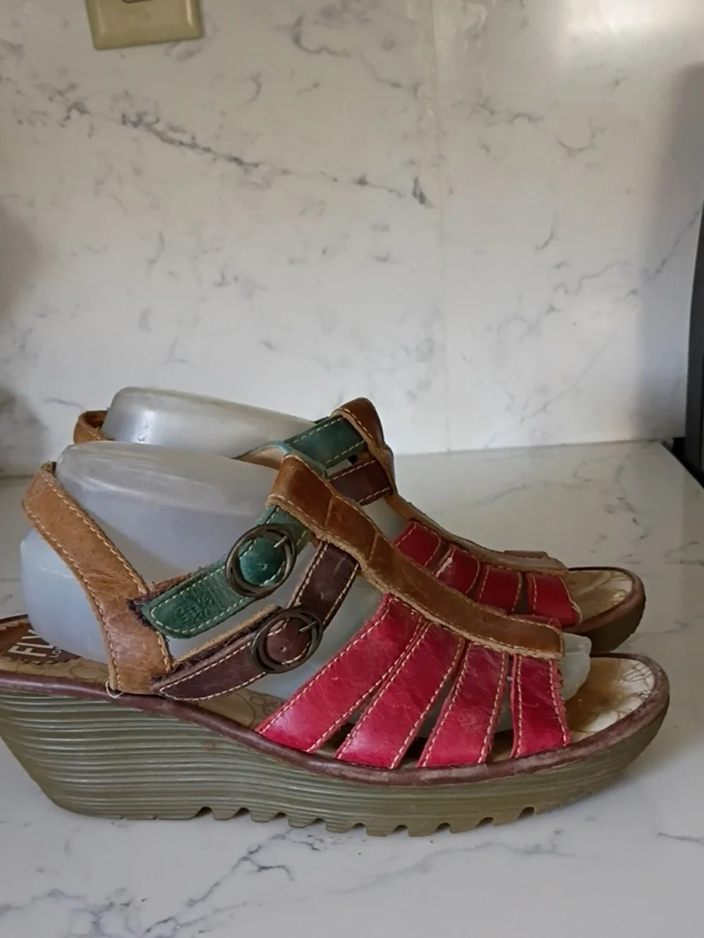 Fly London Multicolor Leather Wedge Sandals - Women
